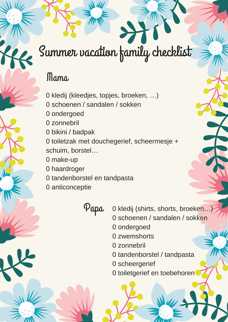 SUMMER VACAY LIST - Wat neem jij mee op vakantie + handige free printable 'Summer vacation family checklist'
