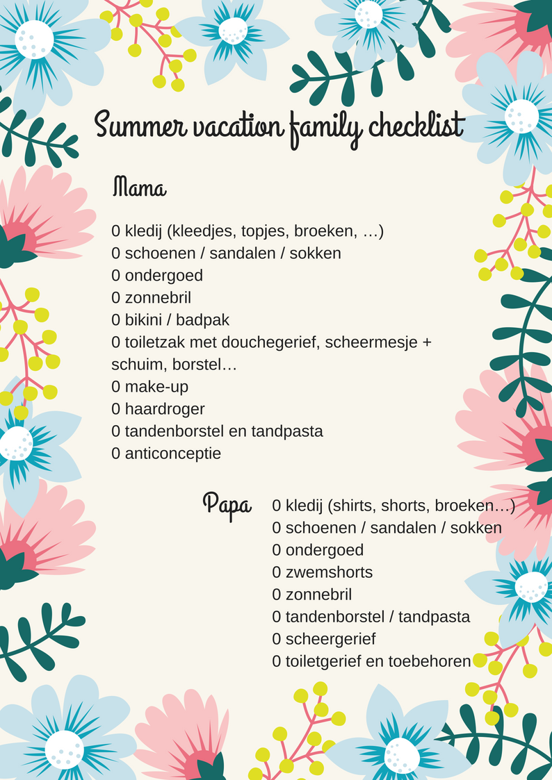 wetenschapper Collega palm checklist vakantie met kinderen : free printable - unicorns & fairytales