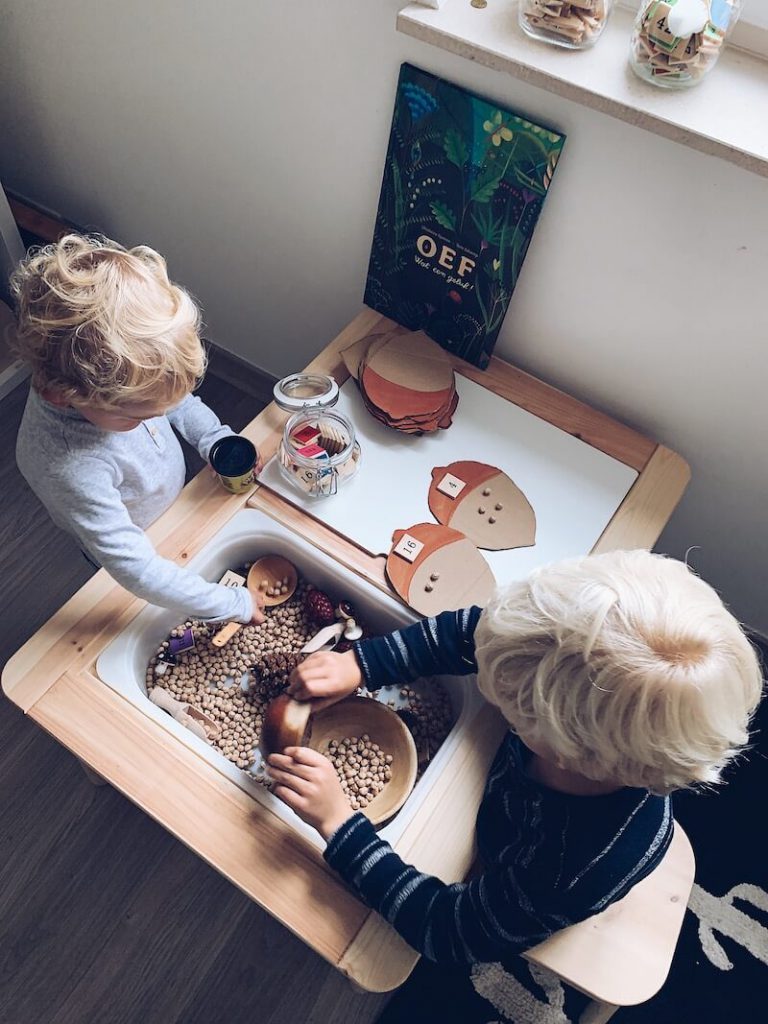 activity tray met leerrijke oefeningen